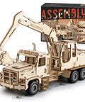 3D Wooden Excavator Puzzle Kit For Adults Build A Realistic Mechanical Model With 177 Laser Cut Parts Hands On Brain Teaser Pull Back Truck Toy For Men And Women Dope Gift Idea front view