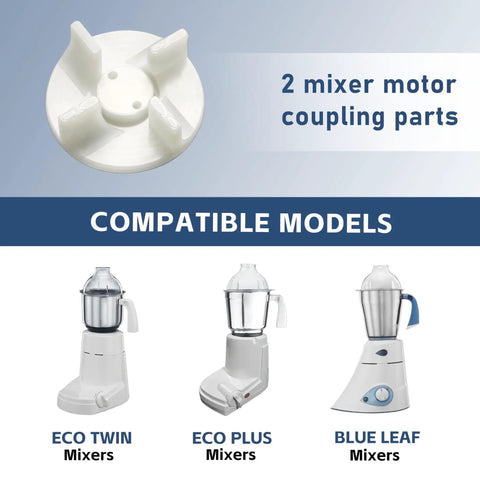 Motor Coupler For Eco Plus, Eco Twin, And Blue Leaf Mixers 2 Pack Replacement Part, top-teeth white plastic coupler for mixer jar