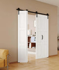 Space Saving Bi-Fold Barn Door Set With Slick Sliding Hardware Kit, 60 Inch Wide 3-Panel MDF White Door Slabs installed