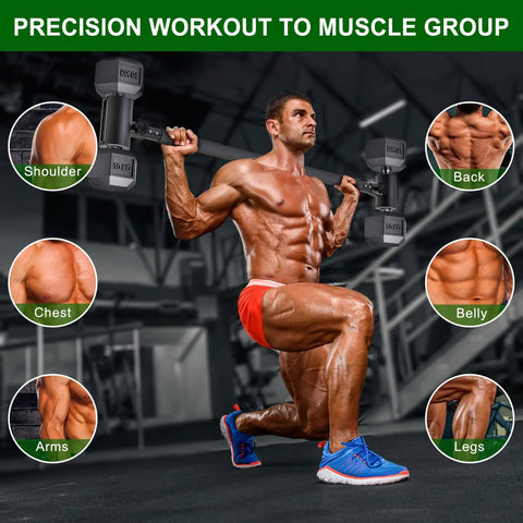 Turn Your Dumbbells Into A Barbell With This Adjustable EZ Curl Bar Adapter used by man in gym for muscle-focused workout