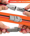 Hands holding DTP 2 Pin Wire Harness Connector Kit 10AWG UL3266 IP68 Waterproof Heavy Duty Automotive Electrical Connectors