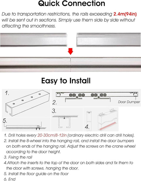 Assembly steps for Double Bypass Sliding Closet Door Track Kit With Aluminum Box Rail And Pocket Door Hardware Easy To Cut 3mm