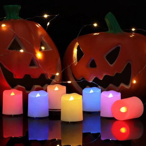 Rechargeable LED Color Changing Tea Lights With Remote USB Charging Flameless Votive Candles Warm White Flicker 12 Pack for Halloween