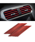 20 Piece Bendable Car Air Vent Decoration Strips, Waterproof Red Trim For Vent Outlets, shown installed on dashboard vent