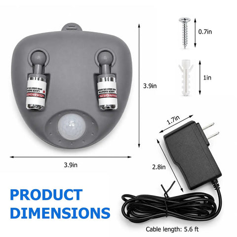 Dual Laser Garage Parking Assist With 360 Degree Adjustable Sensors And Motion Activated Laser Guide dimensions with sensor and cable.