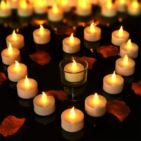 Flameless Tea Light Candles 50 Pack With Batteries Included Realistic Flickering LED Tealights Unscented Battery Operated