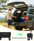 Person loading a Heavy Duty Foldable Wagon Cart With Tailgate Extension For Extra Space 330 Lb Capacity into an SUV trunk.
