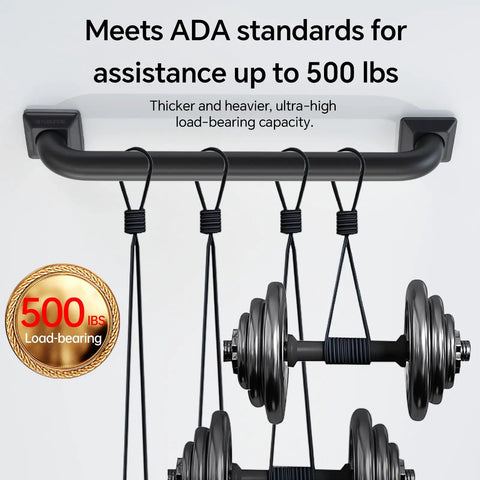Rock Solid Stainless Steel Grab Bar Bearing Five Hundred Pounds To Keep You Stable Inside The Bath Non Slip Safety Handle Matte Black with ADA standards.