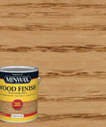 Premium Golden Oak Oil Based Wood Stain 1 Gallon Semi Transparent Penetrating Formula with wood grain background.