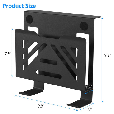 Side view of Under Desk Laptop Mount And Side Hanging File Organizer with dimensions, showing sturdy iron design and no drill clamp.