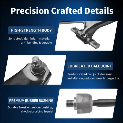 Precision details of Front Lower Control Arm With Ball Joint Kit for Nissan Qashqai Rogue, showing metal joint and rubber bushing