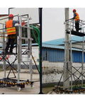 Beefy Electric Scaffolding Lift Platform Heavy Duty Galvanized Steel Mobile Aerial Work Cart shown in use at heights.