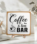 Rustic Coffee And Tea Bar Decor Sign Dope Wooden Plaque For Cafe Bar Or Coffee Station Or Shelf Farmhouse Kitchen Vibe And Tea Accessories For Home Or Office 5.9 By 5.9 Inches White And Brown on display with wooden stand