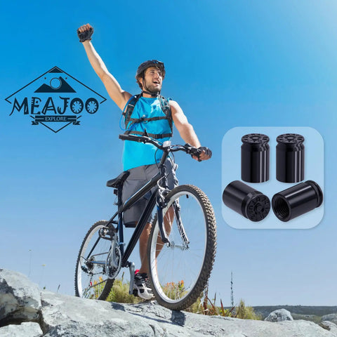 Cyclist posing with bullet shell tire valve stem caps set in aluminum alloy, lightweight, corrosion resistant, dustproof, black.