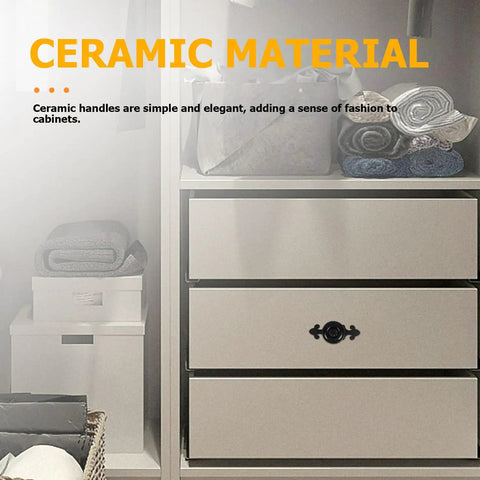 Vintage Ceramic Cabinet Knobs With Matte Black Finish For Retro Wardrobe Drawers And Kitchen Cupboard Hardware No Fuss Easy Grip Ergonomic Porcelain Knobs Durable Build For Everyday Use installed on drawers