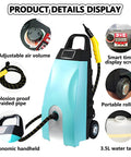 3.5L High Temp Steam Cleaner With Ozone Function 3000W showing adjustable air volume, smart timer, and portable rollers.