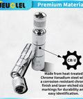 Magnetic Swivel Spark Plug Socket Set 3/8 Inch Drive 12 Point With Extension Kit Includes 14mm Four Inch Thin Wall 9/16 Inch Six Inch And 5/8 Inch Ten Inch Extensions For Quick Auto Fixes. CR-V chrome swivel sockets on white background