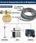 Illustration showing Forty Feet One Half Inch ID Natural Gas Grill Hose With Quick Connect Fittings for appliances like grill, heater