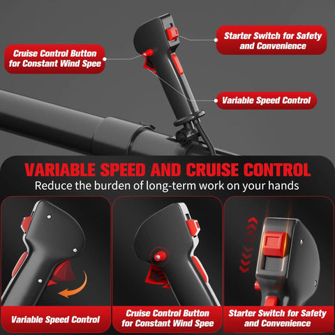 Gas Backpack Leaf Blower With 63cc Beast Mode Power, 665 CFM Airflow And 205 MPH Wind Speed controls close-up