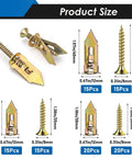 Product size chart showing Self Drilling Drywall Anchors And Screws Kit With Two Anchor Sizes And Three Expansion Screw Sizes.