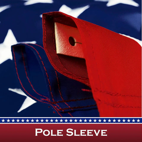 Close-up of 2.5 By 4 Ft American Flag Pole Sleeve For Outdoor Use, Built To Last Nylon Construction, Tear Resistant, Embroidered Stars