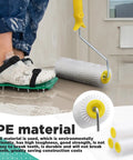 9 Inch Spiked Roller Kit For Self Leveling Concrete And Epoxy Floors Includes 3 Spiked Rollers Roller Stand And Shoes Pro Grade Cement Floor Leveling Tool For Smooth Epoxy And Concrete Finish Yellow in use on concrete floor with spiked shoes visible.