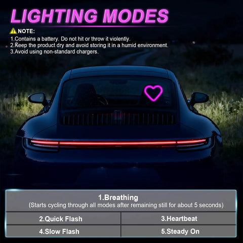 Pink Heart Shaped Car Interior Ambient Light For Windows With 5 Modes Type C And Solar Charging Easy Suction Cup Install