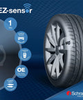 EZ-Sensor TPMS Tire Pressure Monitoring Sensor 314.9 315 433 MHz Snap-In Fixed Angle, Programmable For Your Ride Year Make Model, Requires Programming Before Installation shown on wheel graphic