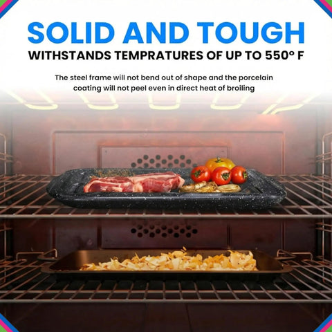 Broiler Pan For Oven Nonstick Porcelain Enamel Coated With Rack That Drains Fat And Circulates Heat Evenly used in oven