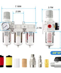 Top Rated 3 8 NPT Three Stage Air Dryer And Regulator Kit With Coalescing And Particulate Filters Manual Drain For Pneumatic Tools smooth moisture removal components and dimensions.