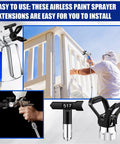 Heavy Duty 2 Pack 3600 PSI Airless Paint Spray Gun With 517 Tip And Swivel Joint High Pressure Sprayer in use on a railing.