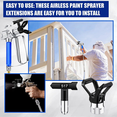 Heavy Duty 2 Pack 3600 PSI Airless Paint Spray Gun With 517 Tip And Swivel Joint High Pressure Sprayer in use on a railing.