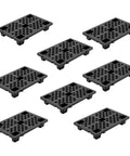Pack of 8 Heavy Duty Interlinked Plastic Pallet With Ventilated Grid, Stackable Industrial Grade HDPE Pallet, Black, 2200 lbs support