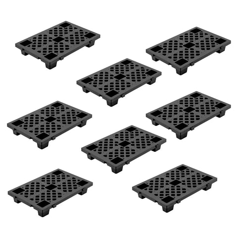 Pack of 8 Heavy Duty Interlinked Plastic Pallet With Ventilated Grid, Stackable Industrial Grade HDPE Pallet, Black, 2200 lbs support