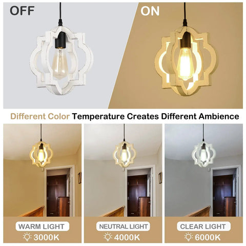Farmhouse Chandelier Pendant Light With Distressed White Wood And Black Accent showcasing light color temperature effects.
