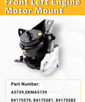 Front left engine motor mount with rubber and metal construction, part of top tier engine and transmission motor mount set.