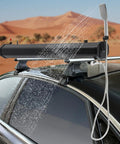 Portable Road Shower For Camping And Outdoors, 5.3 Gallon Pressurized Water Tank on car roof with 5.58 ft hose.