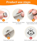 Hella Secure 30 Pack Locking Pin Backs For Sewing Needles, Nickel Plated Copper Clasp Keepers used in pin attachment steps.