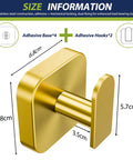 Heavy Duty Self Adhesive Wall Hooks Built Different, Stainless Steel Sticky Towel Holder With Knockout Grip For Bathroom Shower Or Kitchen, Hang Heavy Coats Without A Sweat, Gold Finish, 2 Pack dimensions of 6.8cm x 5.7cm x 3.5cm