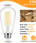 4 Pack Vintage LED Edison Bulbs 60W Equivalent, 6W ST58 2700K Warm White Antique Filament Bulbs with specifications