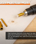 Diamond Drill Bits Set For Tile And Glass 10-Piece Hollow Hole Saw Kit drilling into tile with screwdriver attachment.