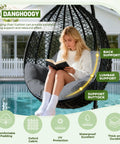 Waterproof Outdoor Egg Chair Cushion For Hanging Chairs Thick 35 By 47 By 7 Inches Grey Replacement Cushion With Person Reading
