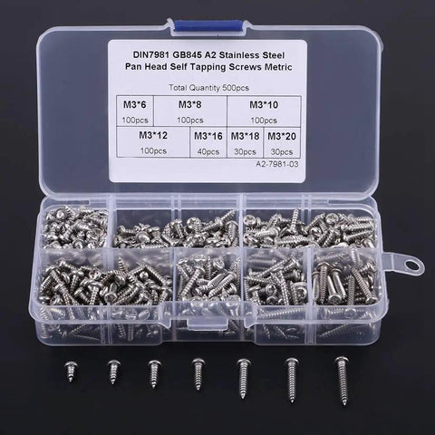 M3 Button Head Self Tapping Screws Kit 500 Pcs With Plastic Storage Box Built Tough Stainless Steel 304 And Carbon Steel Fasteners