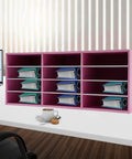 Pink 12 Slot Mail Sorter Organizer For Office And Home Desk PVC File Holder With Top Platform For Keys Envelopes Magazines Cables