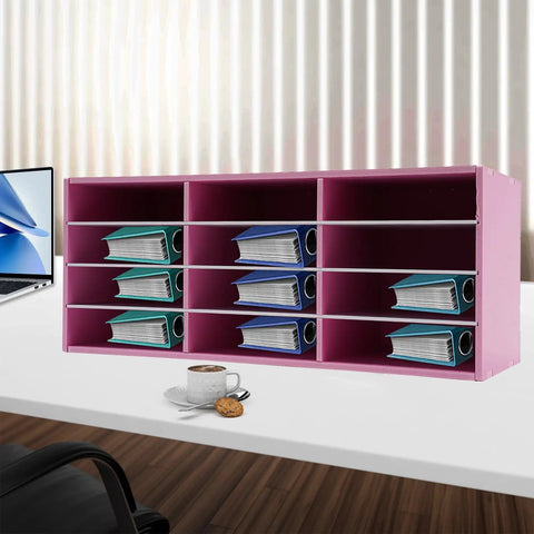 Pink 12 Slot Mail Sorter Organizer For Office And Home Desk PVC File Holder With Top Platform For Keys Envelopes Magazines Cables