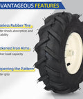 13x5.00-6 Tiller Tire And Wheel Kit Tubeless With 3/4 Inch Axle, 3-1/8 Inch Centered Hub, close-up of tire features