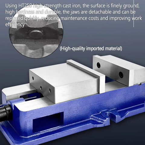 Top Shelf Badass 4 Inch Precision Milling Vise For Cnc And Drill Press, cast iron body with detachable jaws for woodworking.