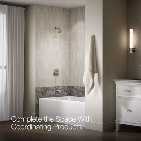 Bathroom showcasing installation of Pitch Rite-Temp Bath And Shower Trim Set Without Showerhead In Matte Black, ADA-ready control.