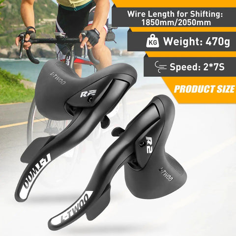 Road Bike Shift Lever 2x7 Speed Shifter with Brake Levers for Crisp Gear Changes, Ergonomic Aluminum Brake Levers, Shimano Compatible Front and Rear, Lightweight Composite Construction