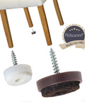 Premium Heavy Duty Felt Furniture Glides With Metal Screws Brown Round Chair Leg Protectors 40mm Diameter Set Of 32 shown on chair legs.
